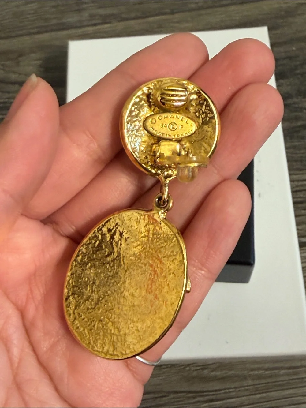 CHANEL Vintage Gold CC Medallion Drop Clip On Earrings